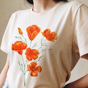 California Poppy shirt. Watercolor State Flower tee. Golden poppies botanical shirt