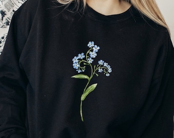 Forget-Me-Not Sweatshirt, Botanical Floral Crewneck, Sympathy Gift