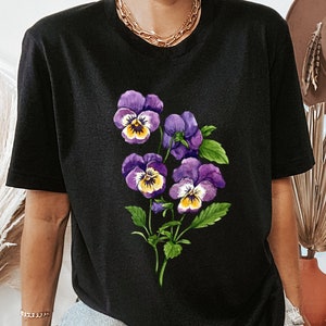 Pansy tshirt - Pansy flowers bouquet shirt - Floral clothing, Floral print watercolor shirt, Botanical T shirts. Gifts for mom - Floral top