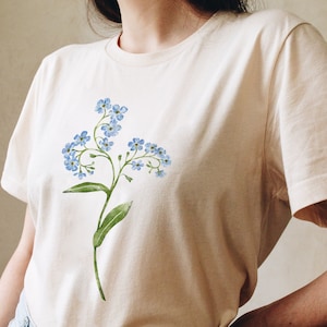 Forget me not shirt-Forget-me-not flower top. Watercolor botanical shirt. Floral clothing. Thinking of you t shirt gift. Never forget flower