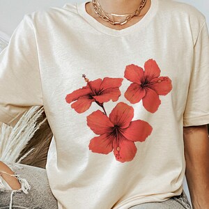 Aquarell Hibiskus Shirt, Hawaii Blume Rot Hibiskus T-Shirt