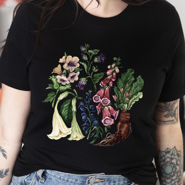 Poison garden tshirt-Deadly flowers macabre shirt-Witchy shirt gift-Herbology plants shirt-Nightshade,Wolfsbane,Henbane,Mandrake,Datura