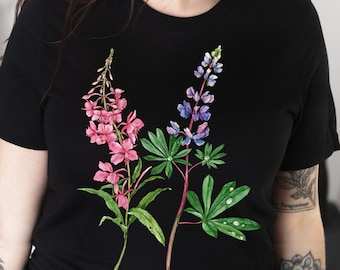Maglietta Fireweed and Lupine Wildflowers. Maglietta Watercolor Flowers. Maglietta floreale Bluebonnet, Willowherb