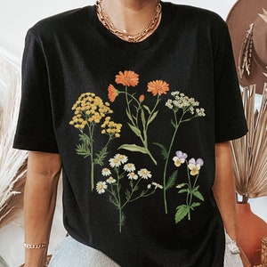 Herbalist shirt. Medicinal flowers tshirt. Gift For Herbalist. Floral shirts. Medicinal plants - calendula, yarrow shirt. Herbalism gift