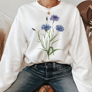 Cornflower Sweatshirt: Watercolor Blue Flower Botanical Crewneck