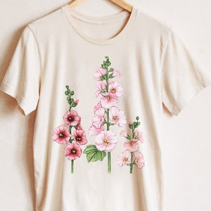 Watercolor Hollyhock Flower T-Shirt: Botanical Garden Clothing