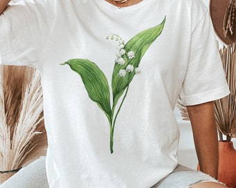 Lily of the Valley Shirt: May Birth Flower, Watercolor Botanical Tee
