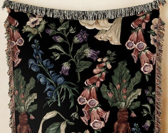 Poison Garden Woven Blanket-Gothic Plants Throw. Herbology Blanket-Belladonna, Datura, Wolfsbane, Mandrake. Halloween Gift