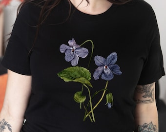 Violet Shirt. February Birth Flower Tshirt. Botanical Tee Gift. Purple Violets Watercolor Shirt