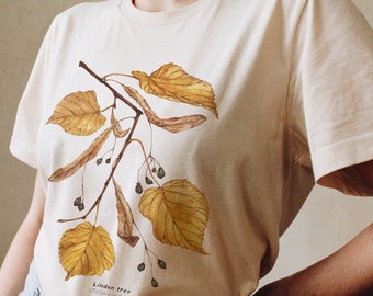 Fall Nature T shirt - Fall Linden Shirt - Unisex Fall Shirt -T shirts for Plant Lovers, Watercolor Shirt, Nature Art Tee by Anna Farba