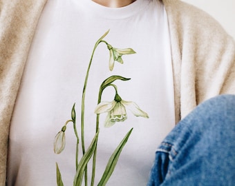 Snowdrop Shirt: January Birth Flower, Watercolor Botanical Tee