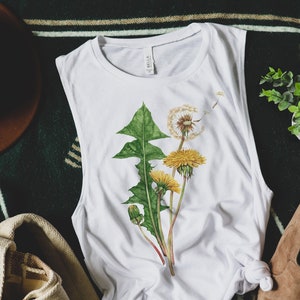 Dandelion flower tank top - floral muscle tank. Summer tank top. Watercolor wild flower shirt. Dandelions plant botanical tee. Yoga tank top