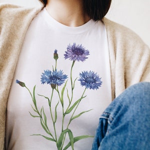 Cornflower Shirt - Floral Shirts - Wildflower Shirt - T shirts for Plant Lovers, Watercolor Shirt, Watercolor Botanical Tee by Anna Farba