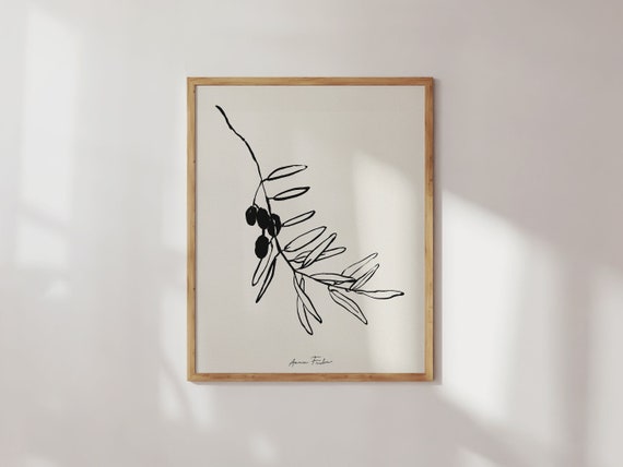 Olive branch art print. Botanical sketch giclee print. Branch wall art. Minimalist branch sketch. Olive tree decor. Mediterranean art