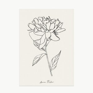 Peony art print - minimalist floral sketch. Hand-drawn flower line drawing of a Peony flower.