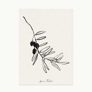 Olive branch art print - botanical sketch. Minimalist Mediterranean art.