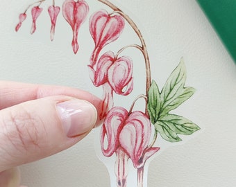 Clear Bleeding Heart Sticker, Watercolor Flower Sticker, Transparent Vinyl