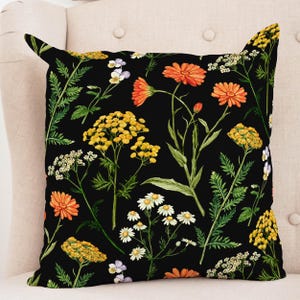 Wildflower Pillow. Watercolor Couch Cushion. Herbalist Flower Pillow Cover. Botanical Floral Square Pillow Case. Farmhouse Herbal Art Decor
