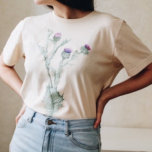 Thistle Botanical Shirt. Floral Shirts. Scottish Thistle T Shirt. T-shirts for Plant Lovers. Watercolor Plant Painting Tee by Anna Farba