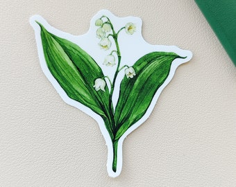 Naklejka z motywem konwalii: Akwarelowa naklejka winylowa z motywem kwiatowym, 3"x3"
