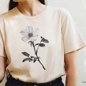 Wild rose floral shirt. Black and white romantic flowers watercolor shirt. Rose garden shirt. June birth flower. Cute floral clothing
