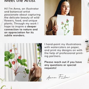 May include: Meet the Artist, Anna, a botanical illustrator who hand-paints watercolor illustrations of wildflowers, food, and unique plants. She hopes to inspire a deeper connection to nature and an appreciation for its subtle wonders.