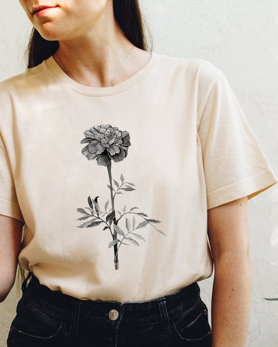 October Birth Flower T-shirt - Marigold Watercolor Floral Shirt