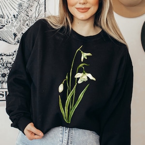 Snowdrop Sweatshirt: January Birth Flower, Botanical Graphic Tee