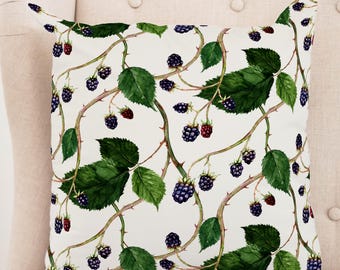 Blackberry Pillow: Botanical Home Decor. Nature Inspired Square Pillows