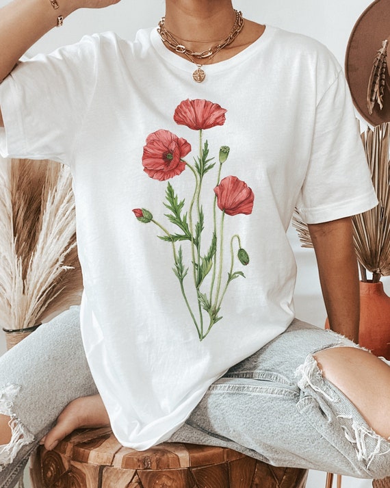 Red Poppy Watercolor Floral T-Shirt Red Poppy Watercolor Floral T-Shirt