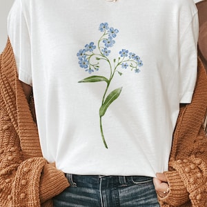 Forget Me Not Shirt. Thinking Of You Gift. Watercolor Botanical Shirt. Forget Me Not Flower Tshirt. Floral Spring Clothing