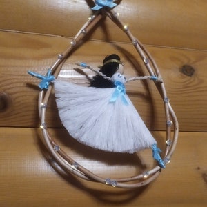 Macrame dolls. Ballerina in flight using macrame technique. Home decor. Handmade gift doll. Nice gift for friends.