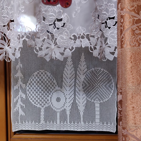 rideau de fenêtre vintage.Rideau de dentelle.Crochet.Petit rideau de cuisine.Coton blanc de haute qualité. Fait soi-même. Taille ~52 x 46 cm (20,5 x 18 pouces).