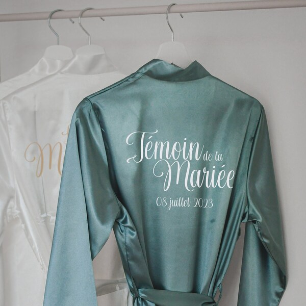 Peignoir satin personnalisé vert Demoiselle d'Honneur / Kimono Témoin /Peignoir mariage personnalisé / Mère de la mariée / Team Bride / EVJF