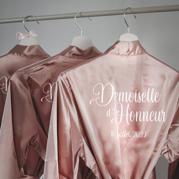 Peignoir satin personnalisé rose Demoiselle d'Honneur / Kimono Témoin /Peignoir mariage personnalisé / Mère de la mariée / Team Bride / EVJF