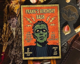 Vintage Halloween art print, Frankenstein monster, Halloween decorations, horror movie home decor, Halloween art accessories 5x7 A4 in uk