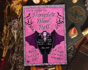 Vintage Halloween art print, Count Dracula, Halloween decorations, vampire decor, Halloween home, spooky, horror 5x7 A4 pink pastel goth