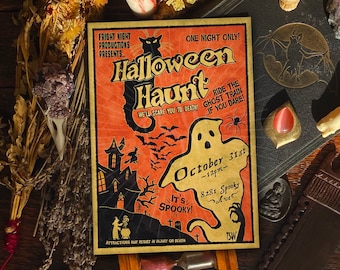 Stampa d'arte vintage di Halloween, casa infestata, decorazioni di Halloween, decorazioni per la casa, arte del costume di Halloween, spettrale horror 5x7 A4 accessori, regno unito