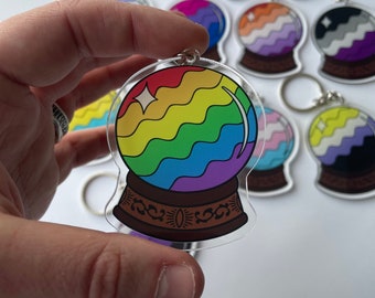 Rainbow Crystal ball LGBT Pride flag keychain keyring, LGBT, lgbtqia plus, Halloween, gay pride accessories, goth, tarot, gift, witchy