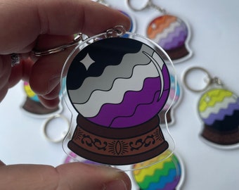 Asexual Crystal ball LGBT Pride flag keychain keyring, LGBT, lgbtqia plus, Halloween, gay pride accessories, goth, tarot, gift, witchy