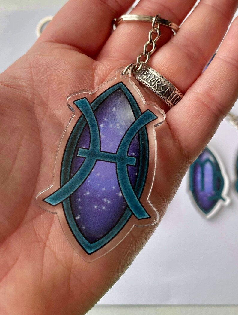 Pisces Zodiac keychain, double sided acrylic keychain, keyring, zodiac, star sign, constellation, astrology, horoscope, galaxy keychain image 2