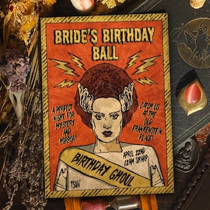 Vintage Halloween art print, bride of Frankenstein, Halloween decorations, horror movie home decor, Halloween art accessories 5x7 A4 in uk