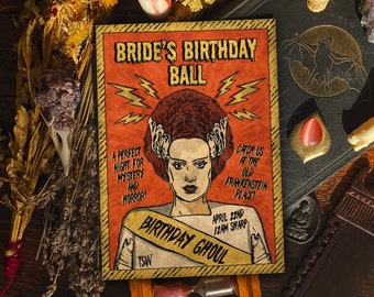 Vintage Halloween art print, bride of Frankenstein, Halloween decorations, horror movie home decor, Halloween art accessories 5x7 A4 in uk