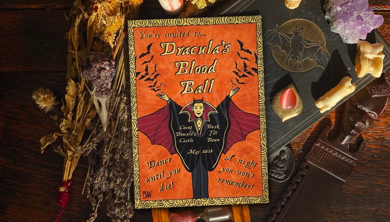 Vintage Halloween art print, Count Dracula, Halloween decorations, vampire decor, Halloween home, spooky, horror 5x7 A4 horror movie in uk image 1