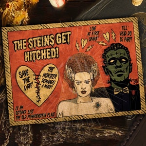 Vintage Halloween art print, Frankenstein bride wedding invitation, Halloween decorations, horror home decor, art accessories 5x7 A4 in uk