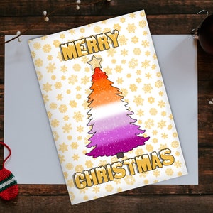 Carte de Noël LGBT, carte de vœux de la fierté lesbienne, gay pride, carte A5, carte de Noël, cadeau mignon, carte de Noël de nouveauté, drapeau lesbien LGBTQ