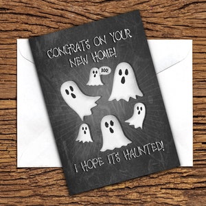 Carte de maison nouvelle fantôme, carte de réchauffement de maison de goth, alternative, effrayante, sorcellerie, nouveau cadeau de maison, carte de nouveauté, carte de voeux, Halloween, carte a5