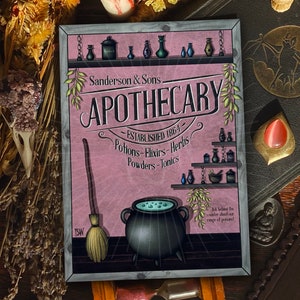 Vintage Halloween art print, apothecary sign, Halloween decorations, home decor, Halloween wall art, potions, witchy, 5x7 A4 accessories, uk image 1