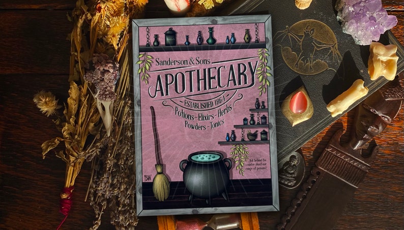 Vintage Halloween art print, apothecary sign, Halloween decorations, home decor, Halloween wall art, potions, witchy, 5x7 A4 accessories, uk image 1