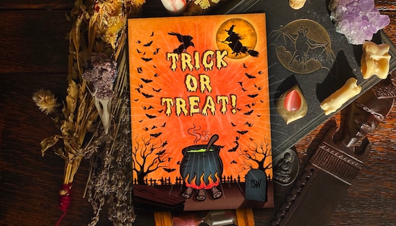 Vintage Halloween art print, trick or treat, Halloween decorations, home decor, Halloween wall art, spooky horror 5x7 A4 accessories, uk
